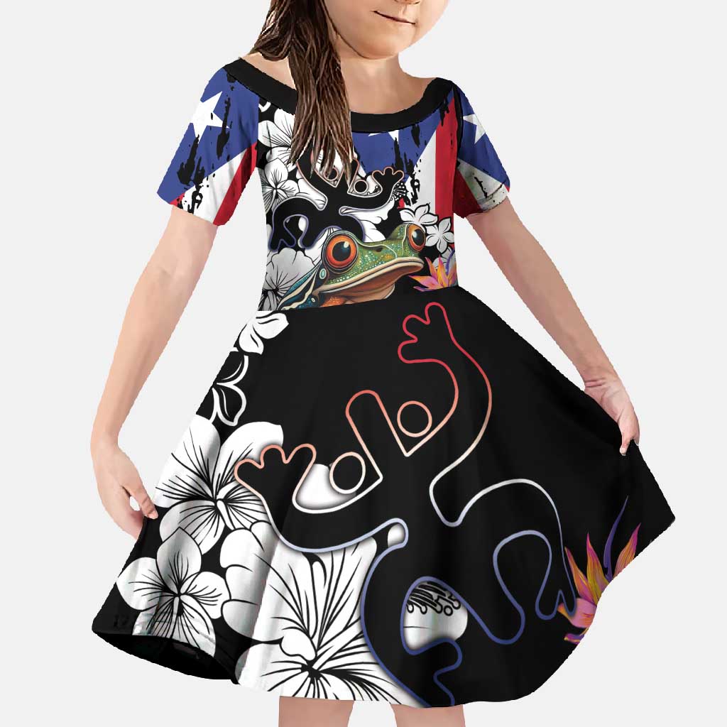 Boricua Taino Coqui Tropical Family Matching Off Shoulder Maxi Dress and Hawaiian Shirt Puerto Rico Grunge Flag - Wonder Print Shop