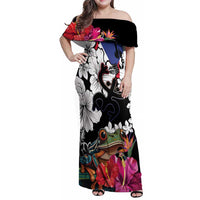 Boricua Taino Coqui Tropical Family Matching Off Shoulder Maxi Dress and Hawaiian Shirt Puerto Rico Grunge Flag - Wonder Print Shop