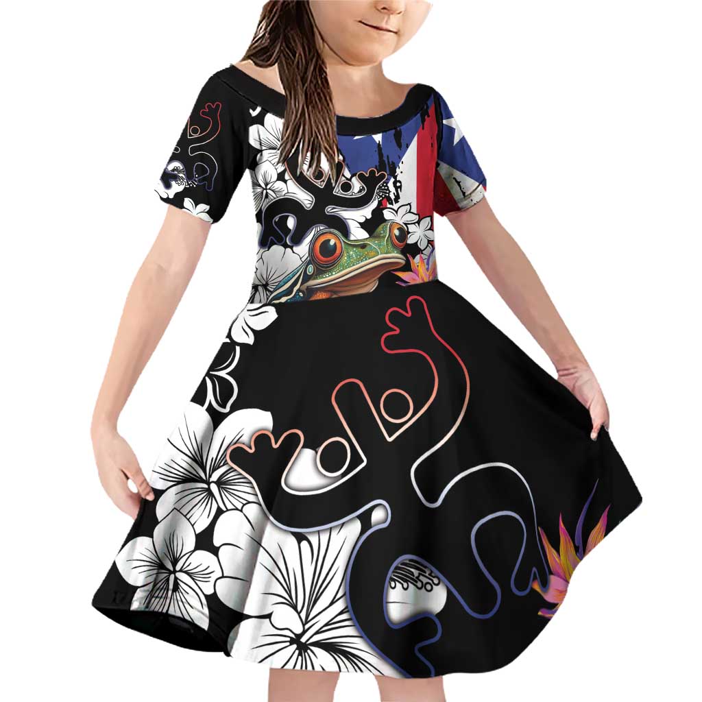 Boricua Taino Coqui Tropical Family Matching Off Shoulder Short Dress and Hawaiian Shirt Puerto Rico Grunge Flag - Wonder Print Shop