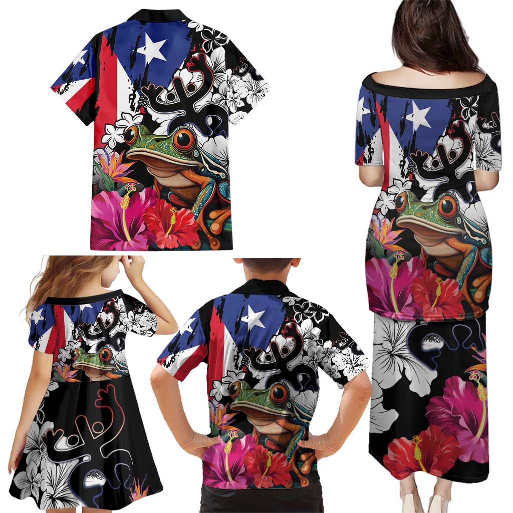 Boricua Taino Coqui Tropical Family Matching Puletasi and Hawaiian Shirt Puerto Rico Grunge Flag - Wonder Print Shop