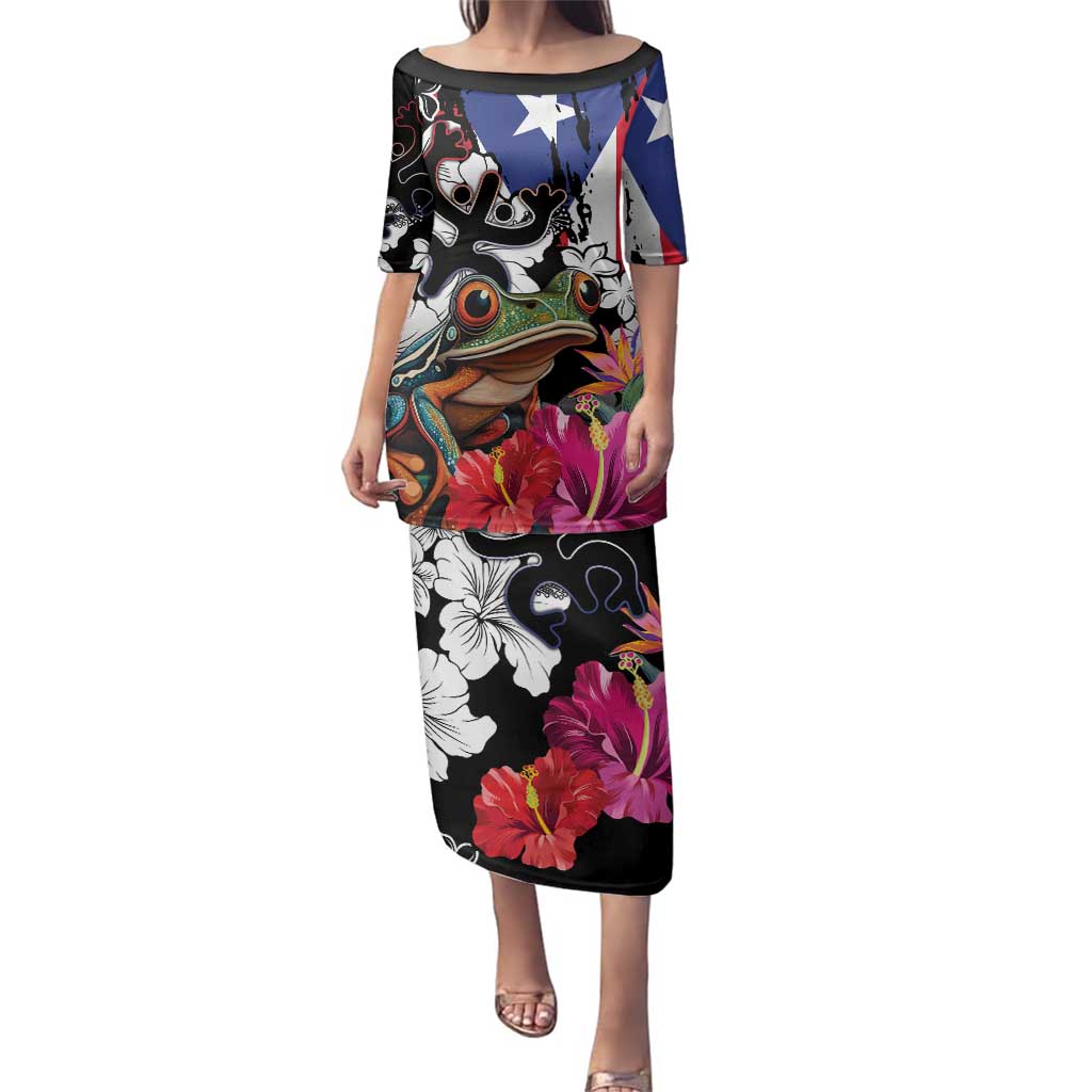 Boricua Taino Coqui Tropical Family Matching Puletasi and Hawaiian Shirt Puerto Rico Grunge Flag - Wonder Print Shop