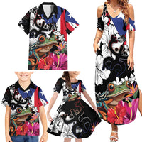 Boricua Taino Coqui Tropical Family Matching Summer Maxi Dress and Hawaiian Shirt Puerto Rico Grunge Flag - Wonder Print Shop