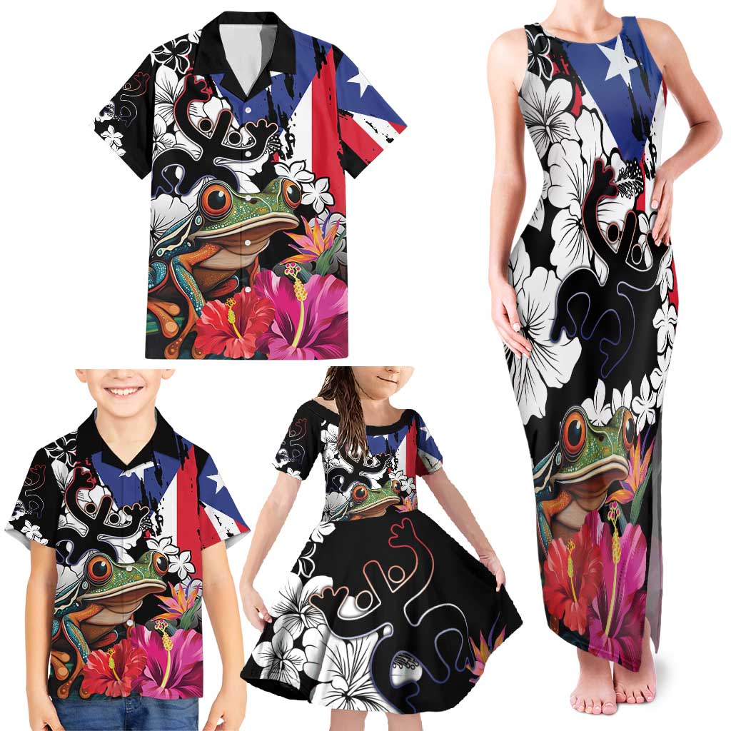 Boricua Taino Coqui Tropical Family Matching Tank Maxi Dress and Hawaiian Shirt Puerto Rico Grunge Flag - Wonder Print Shop