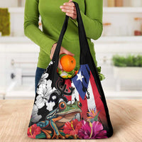 Boricua Taino Coqui Tropical Grocery Bag Puerto Rico Grunge Flag