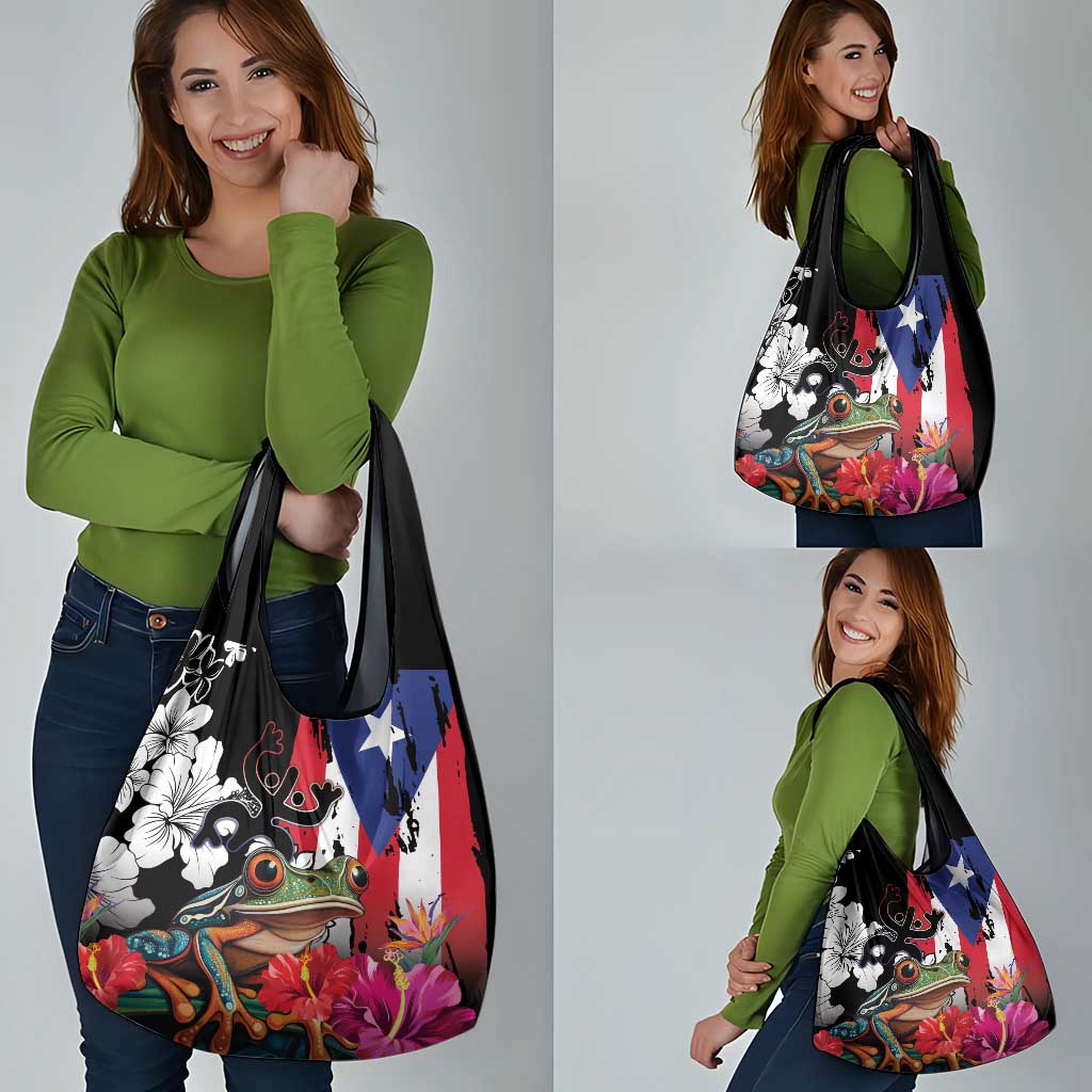 Boricua Taino Coqui Tropical Grocery Bag Puerto Rico Grunge Flag