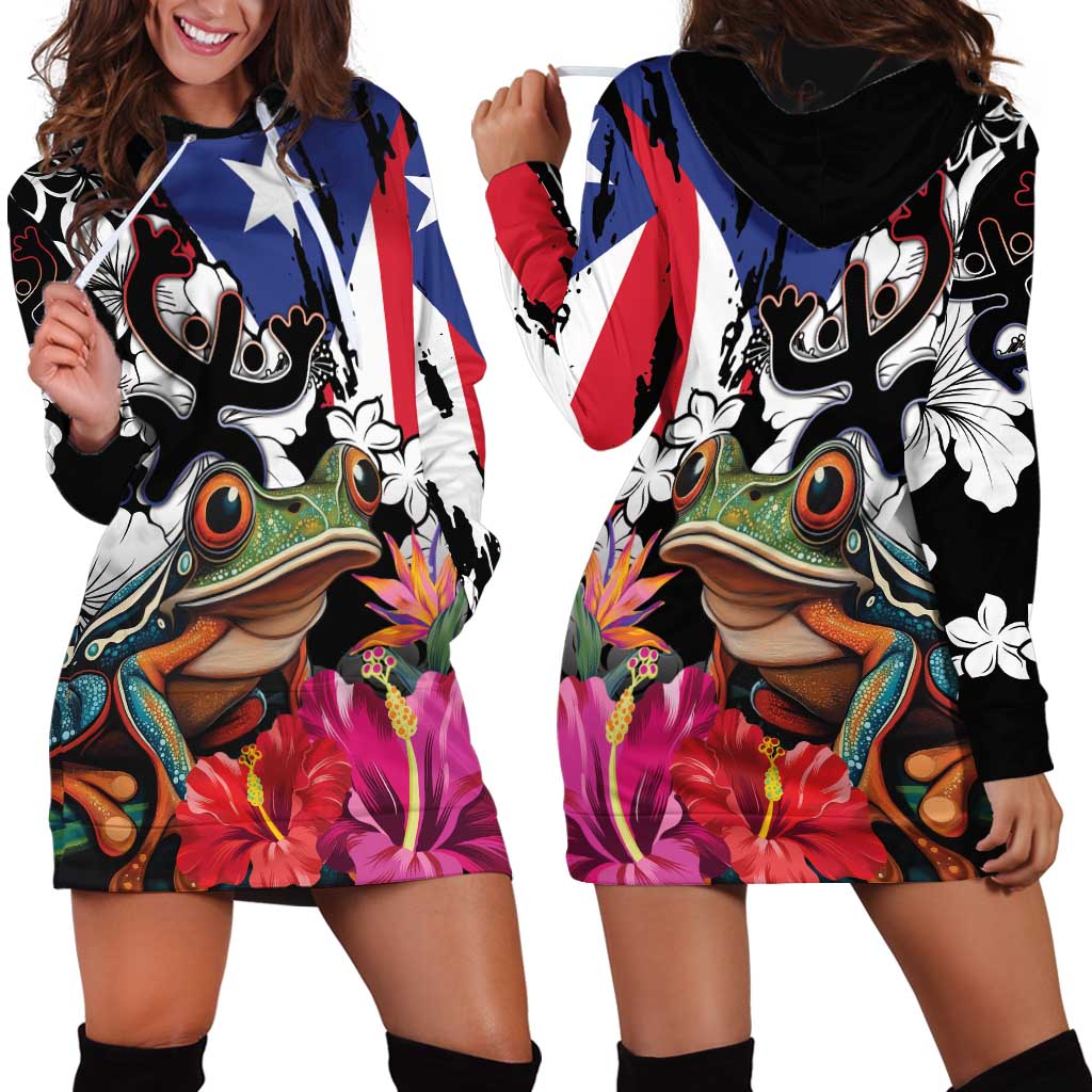 Boricua Taino Coqui Tropical Hoodie Dress Puerto Rico Grunge Flag - Wonder Print Shop