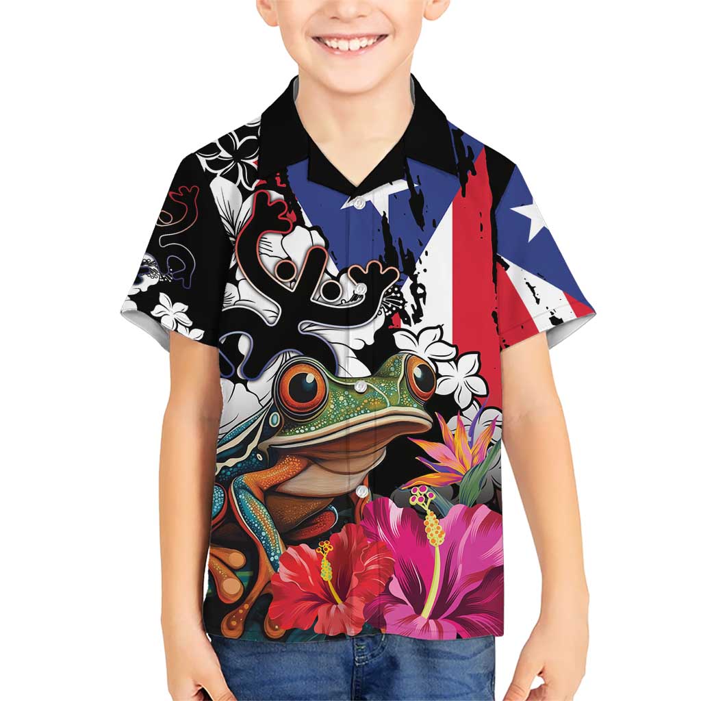Boricua Taino Coqui Tropical Kid Hawaiian Shirt Puerto Rico Grunge Flag - Wonder Print Shop