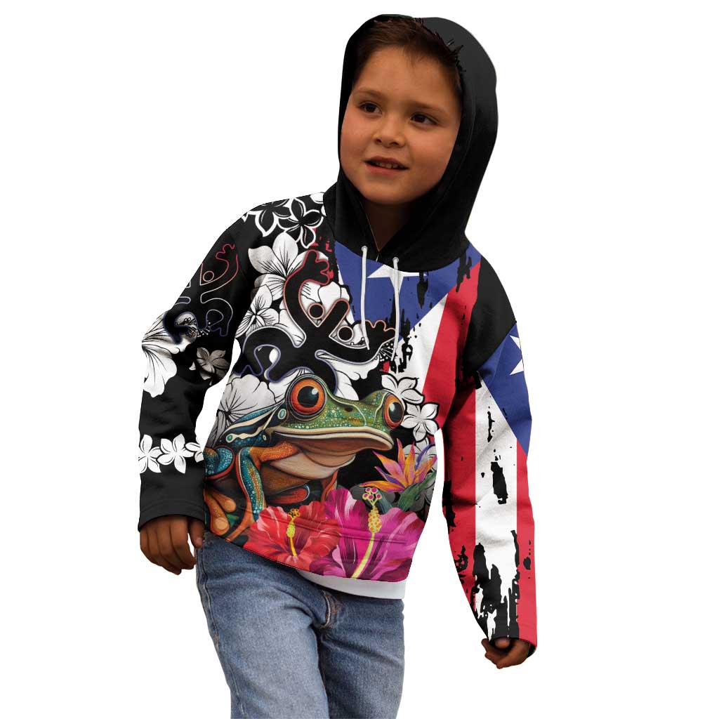 Boricua Taino Coqui Tropical Kid Hoodie Puerto Rico Grunge Flag - Wonder Print Shop