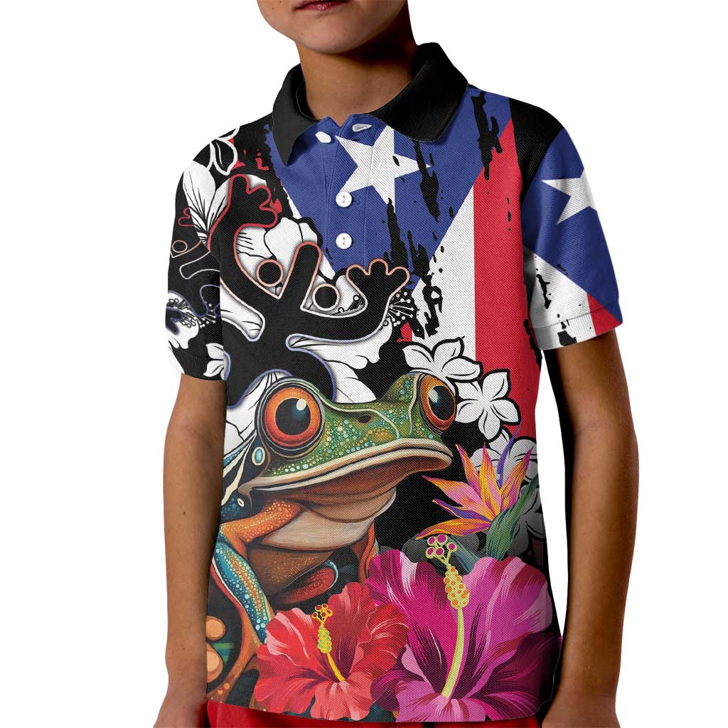Boricua Taino Coqui Tropical Kid Polo Shirt Puerto Rico Grunge Flag - Wonder Print Shop