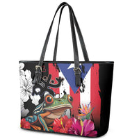 Boricua Taino Coqui Tropical Leather Tote Bag Puerto Rico Grunge Flag - Wonder Print Shop