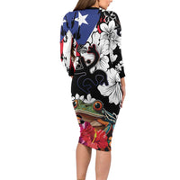 Boricua Taino Coqui Tropical Long Sleeve Bodycon Dress Puerto Rico Grunge Flag - Wonder Print Shop