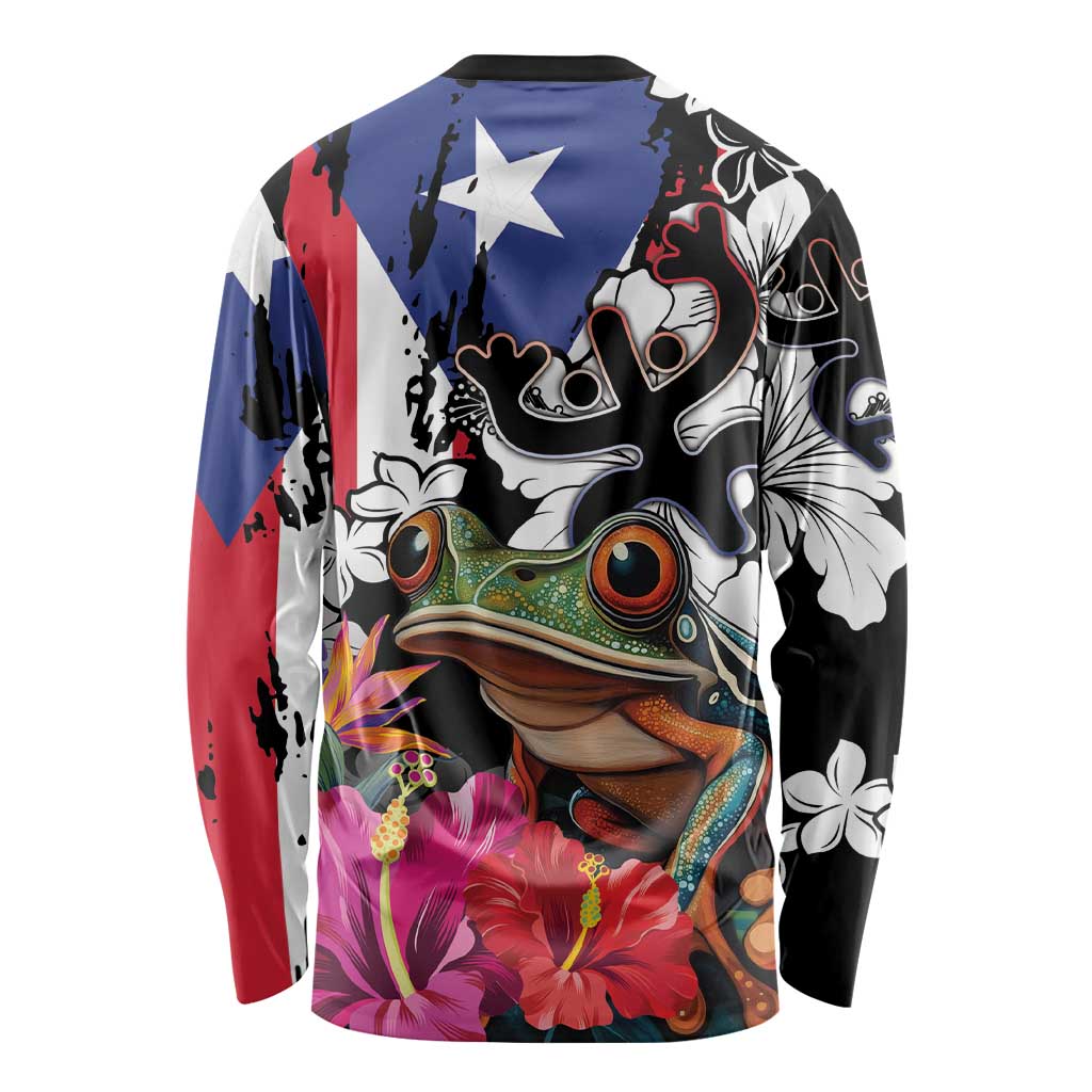 Boricua Taino Coqui Tropical Long Sleeve Shirt Puerto Rico Grunge Flag - Wonder Print Shop