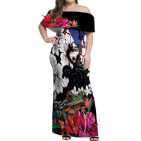Boricua Taino Coqui Tropical Off Shoulder Maxi Dress Puerto Rico Grunge Flag - Wonder Print Shop