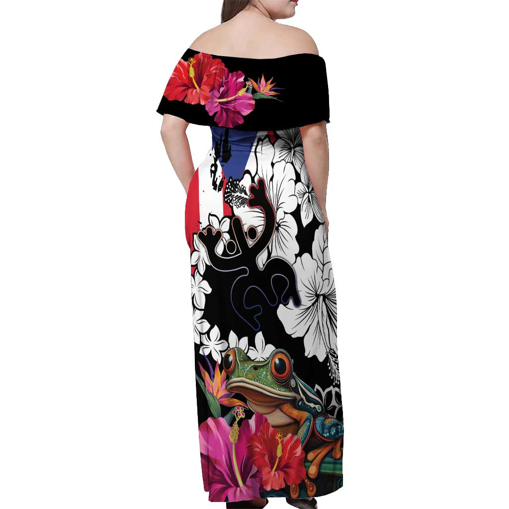 Boricua Taino Coqui Tropical Off Shoulder Maxi Dress Puerto Rico Grunge Flag - Wonder Print Shop