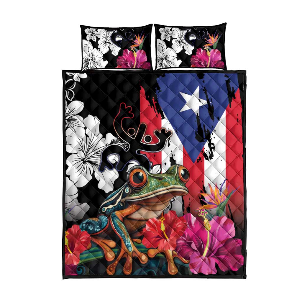 Boricua Taino Coqui Tropical Quilt Bed Set Puerto Rico Grunge Flag - Wonder Print Shop