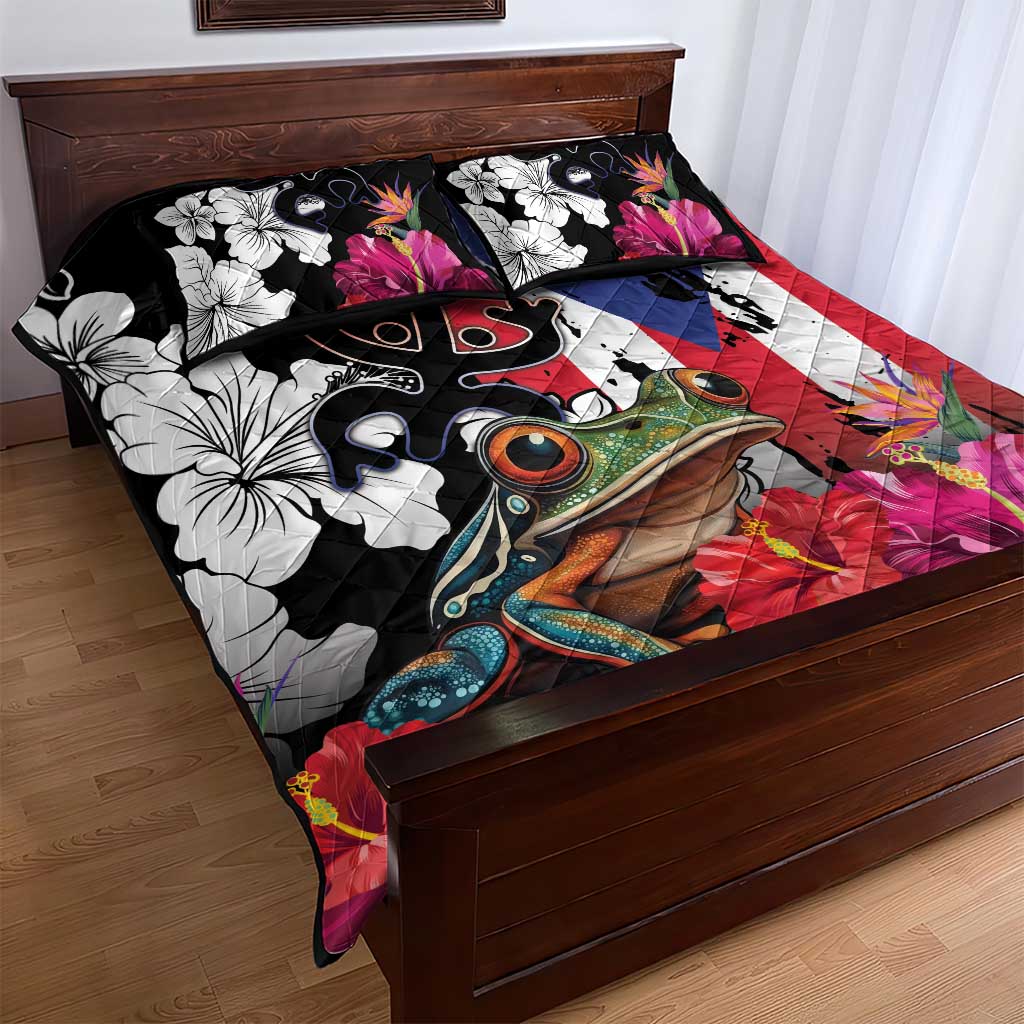 Boricua Taino Coqui Tropical Quilt Bed Set Puerto Rico Grunge Flag - Wonder Print Shop