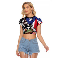 Boricua Taino Coqui Tropical Raglan Cropped T Shirt Puerto Rico Grunge Flag - Wonder Print Shop