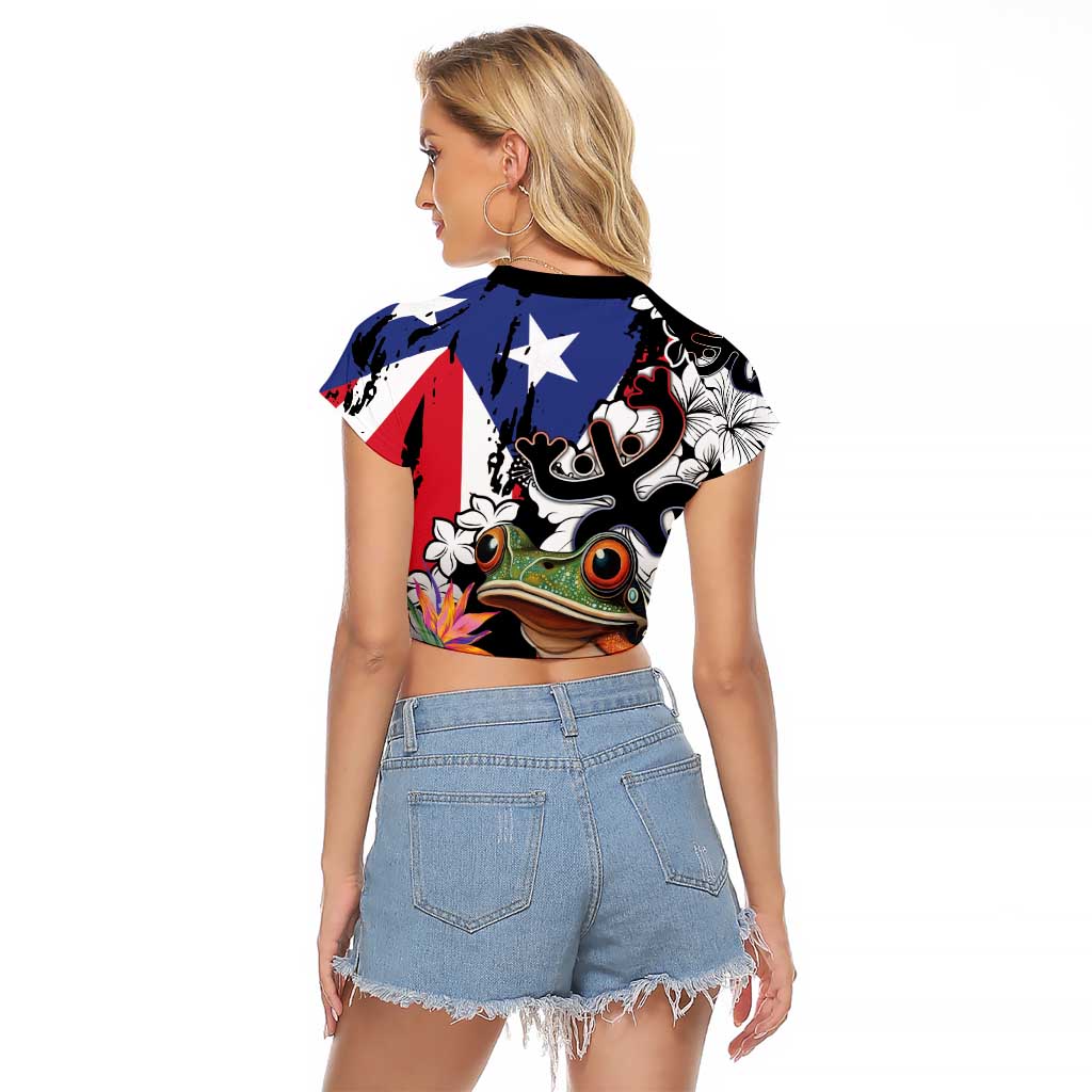 Boricua Taino Coqui Tropical Raglan Cropped T Shirt Puerto Rico Grunge Flag - Wonder Print Shop