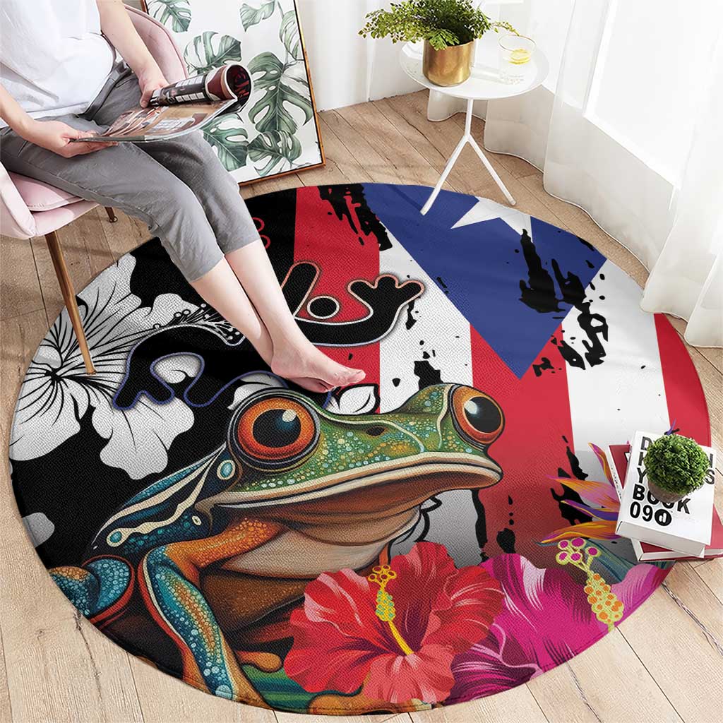 Boricua Taino Coqui Tropical Round Carpet Puerto Rico Grunge Flag