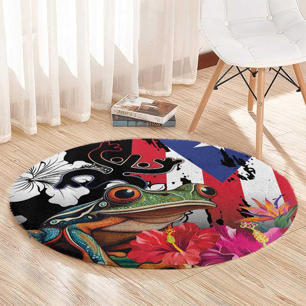 Boricua Taino Coqui Tropical Round Carpet Puerto Rico Grunge Flag