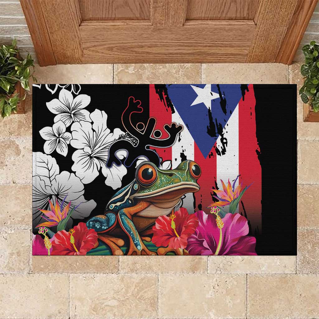 Boricua Taino Coqui Tropical Rubber Doormat Puerto Rico Grunge Flag - Wonder Print Shop