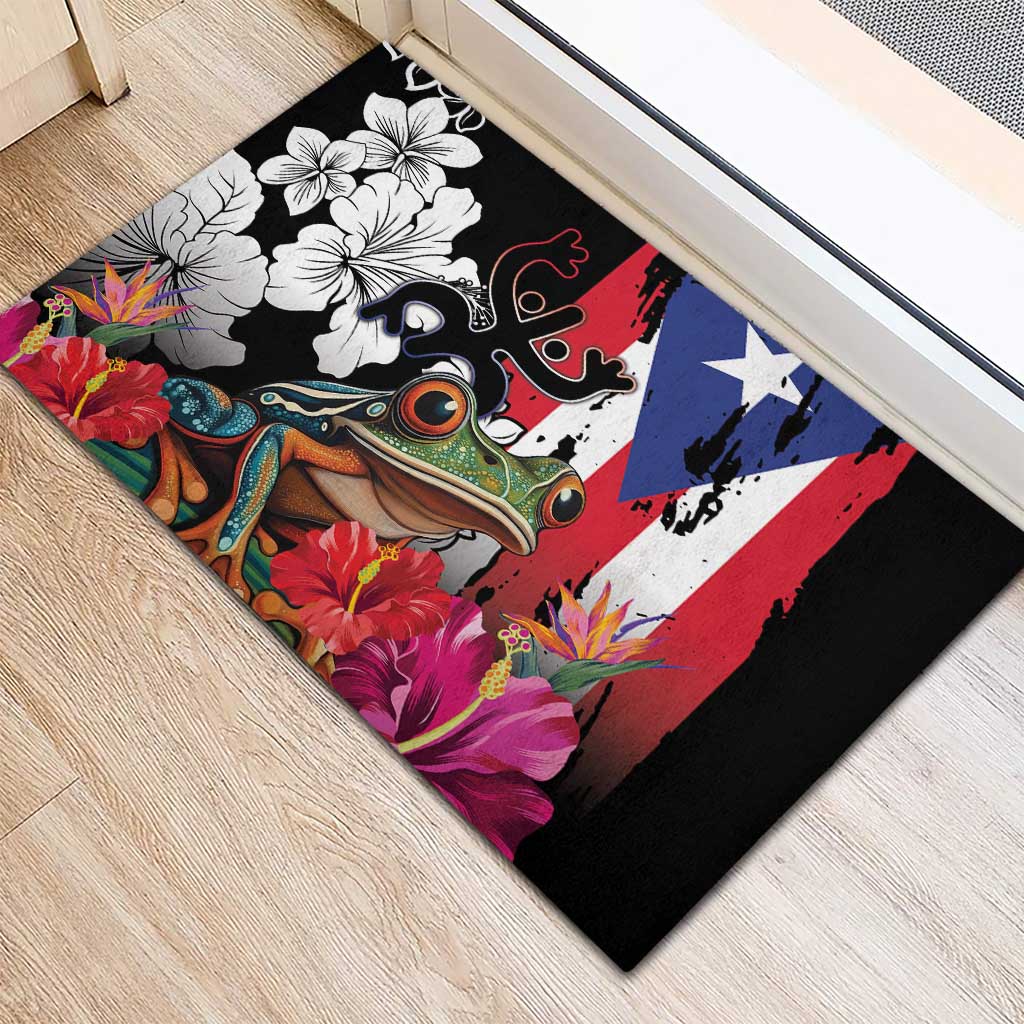 Boricua Taino Coqui Tropical Rubber Doormat Puerto Rico Grunge Flag - Wonder Print Shop