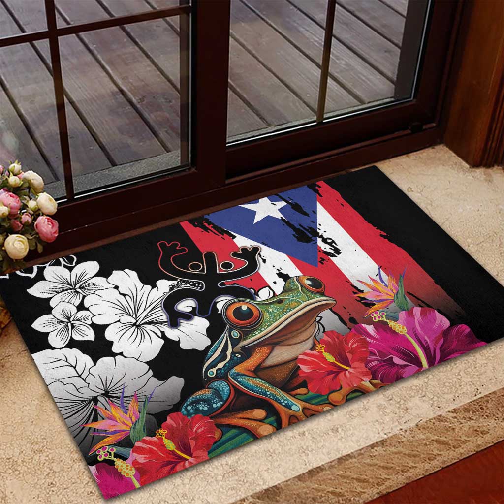 Boricua Taino Coqui Tropical Rubber Doormat Puerto Rico Grunge Flag - Wonder Print Shop