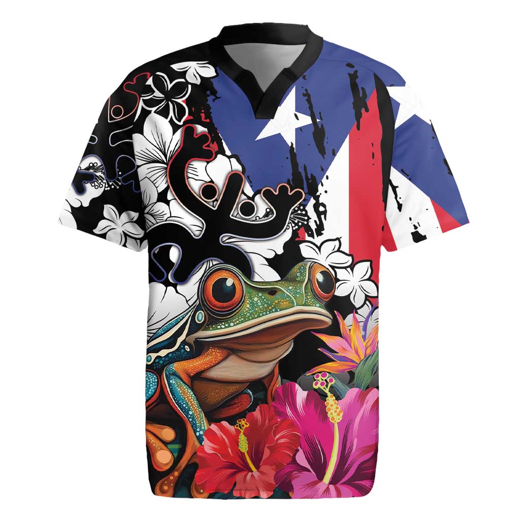 Boricua Taino Coqui Tropical Rugby Jersey Puerto Rico Grunge Flag - Wonder Print Shop