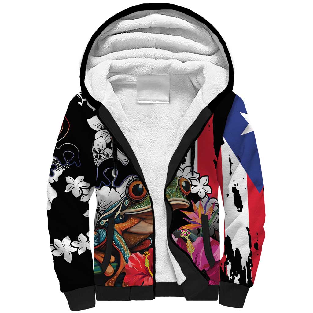 Boricua Taino Coqui Tropical Sherpa Hoodie Puerto Rico Grunge Flag - Wonder Print Shop