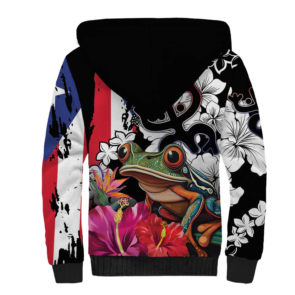 Boricua Taino Coqui Tropical Sherpa Hoodie Puerto Rico Grunge Flag - Wonder Print Shop