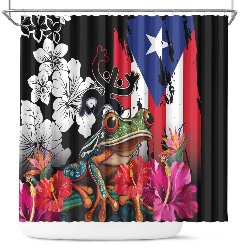 Boricua Taino Coqui Tropical Shower Curtain Puerto Rico Grunge Flag