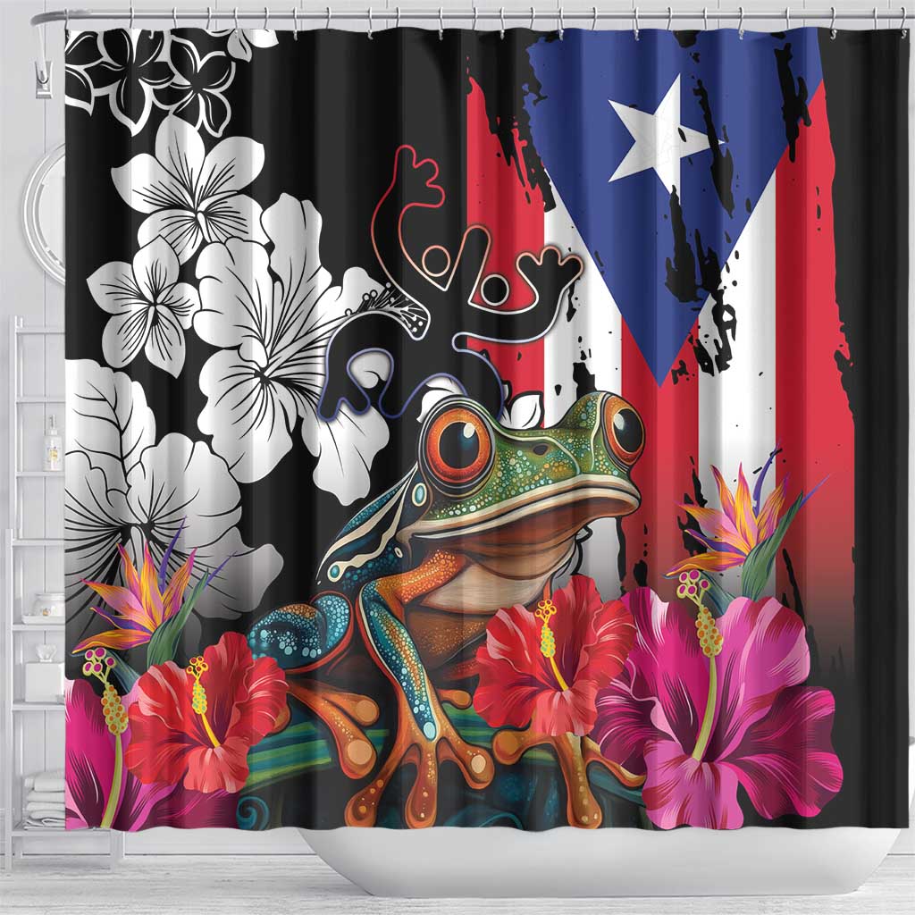 Boricua Taino Coqui Tropical Shower Curtain Puerto Rico Grunge Flag