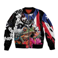 Boricua Taino Coqui Tropical Sleeve Zip Bomber Jacket Puerto Rico Grunge Flag - Wonder Print Shop