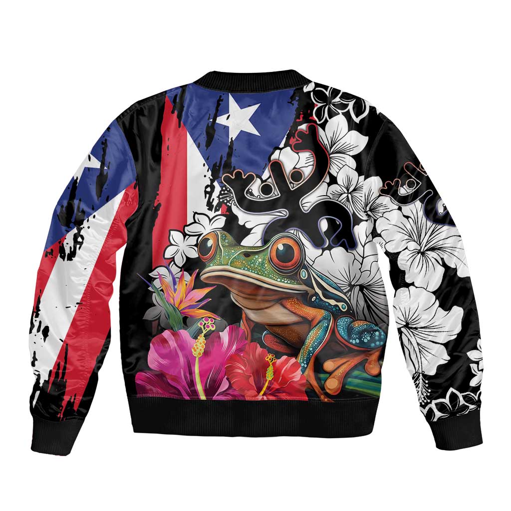 Boricua Taino Coqui Tropical Sleeve Zip Bomber Jacket Puerto Rico Grunge Flag - Wonder Print Shop
