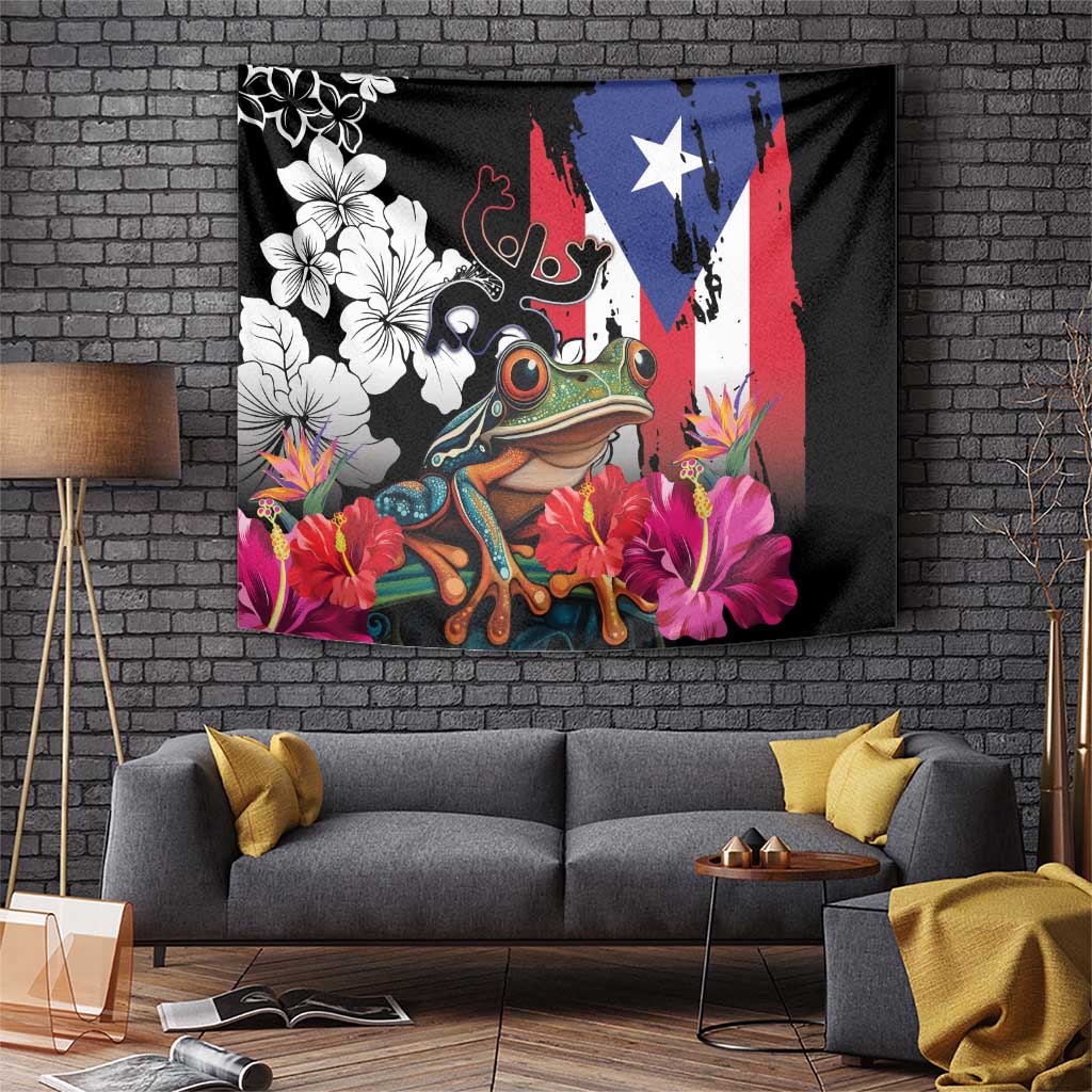 Boricua Taino Coqui Tropical Tapestry Puerto Rico Grunge Flag - Wonder Print Shop