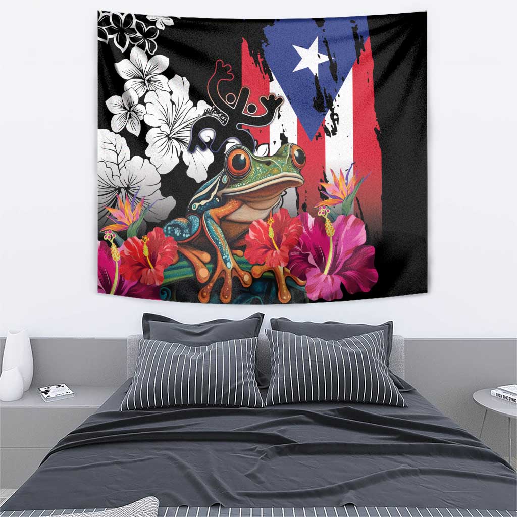 Boricua Taino Coqui Tropical Tapestry Puerto Rico Grunge Flag - Wonder Print Shop