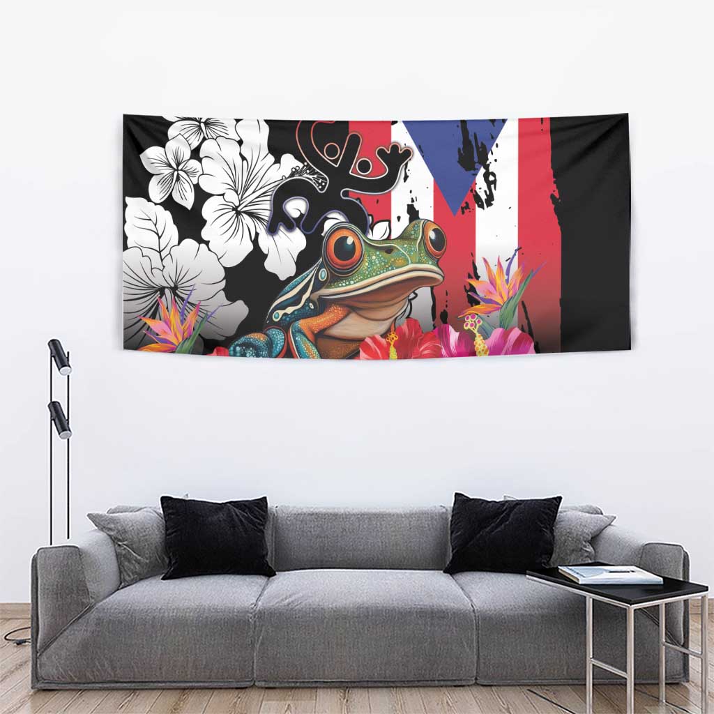 Boricua Taino Coqui Tropical Tapestry Puerto Rico Grunge Flag - Wonder Print Shop