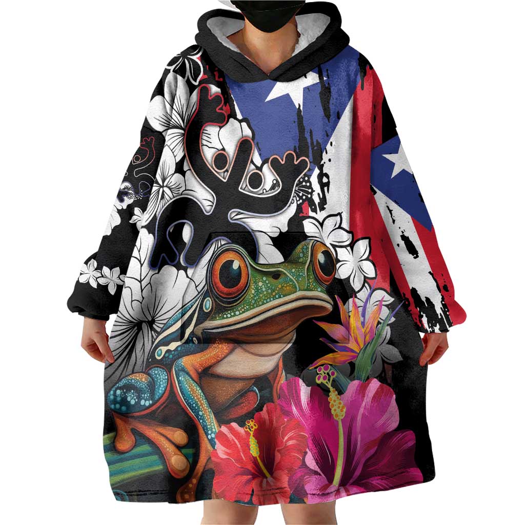 Boricua Taino Coqui Tropical Wearable Blanket Hoodie Puerto Rico Grunge Flag - Wonder Print Shop