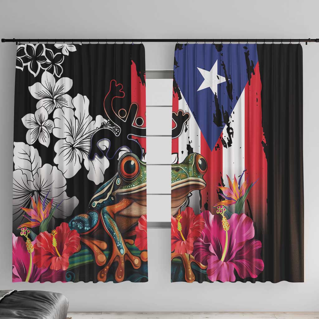 Boricua Taino Coqui Tropical Window Curtain Puerto Rico Grunge Flag - Wonder Print Shop