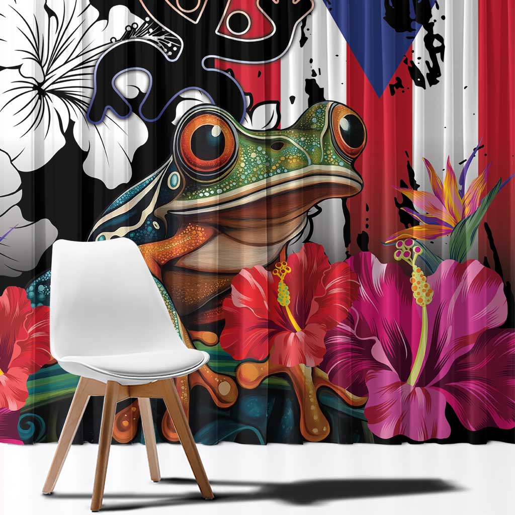 Boricua Taino Coqui Tropical Window Curtain Puerto Rico Grunge Flag - Wonder Print Shop