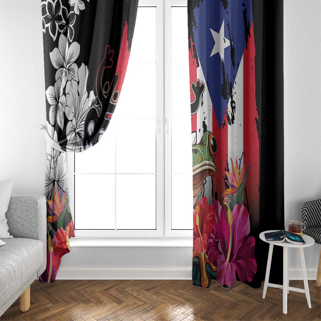Boricua Taino Coqui Tropical Window Curtain Puerto Rico Grunge Flag - Wonder Print Shop