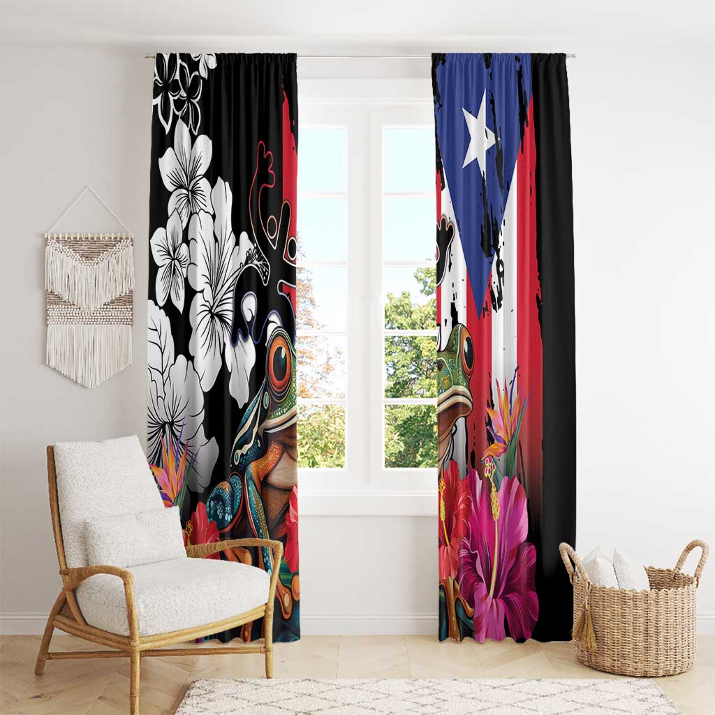 Boricua Taino Coqui Tropical Window Curtain Puerto Rico Grunge Flag - Wonder Print Shop
