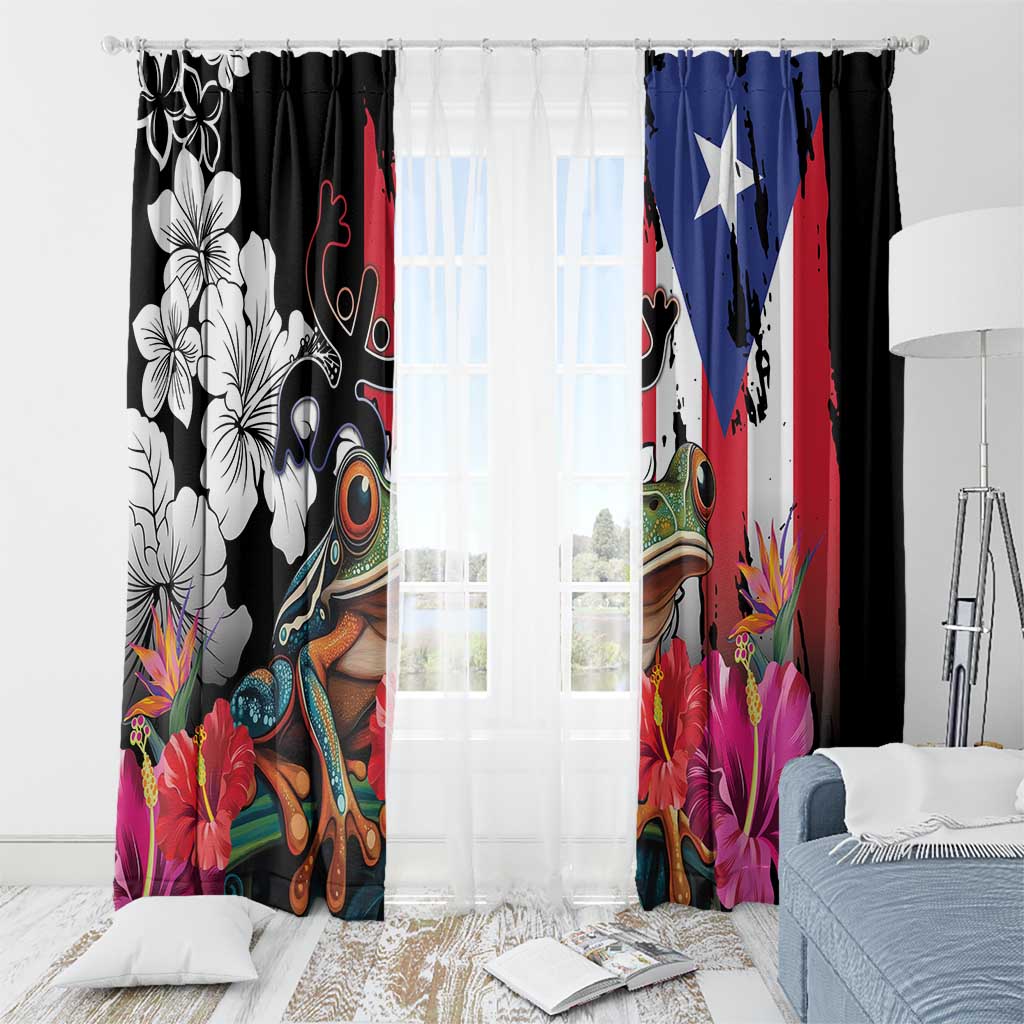 Boricua Taino Coqui Tropical Window Curtain Puerto Rico Grunge Flag - Wonder Print Shop