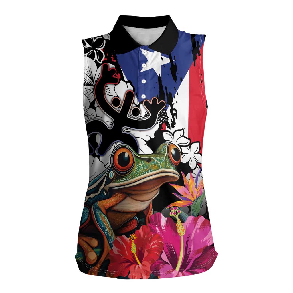 Boricua Taino Coqui Tropical Women Sleeveless Polo Shirt Puerto Rico Grunge Flag - Wonder Print Shop