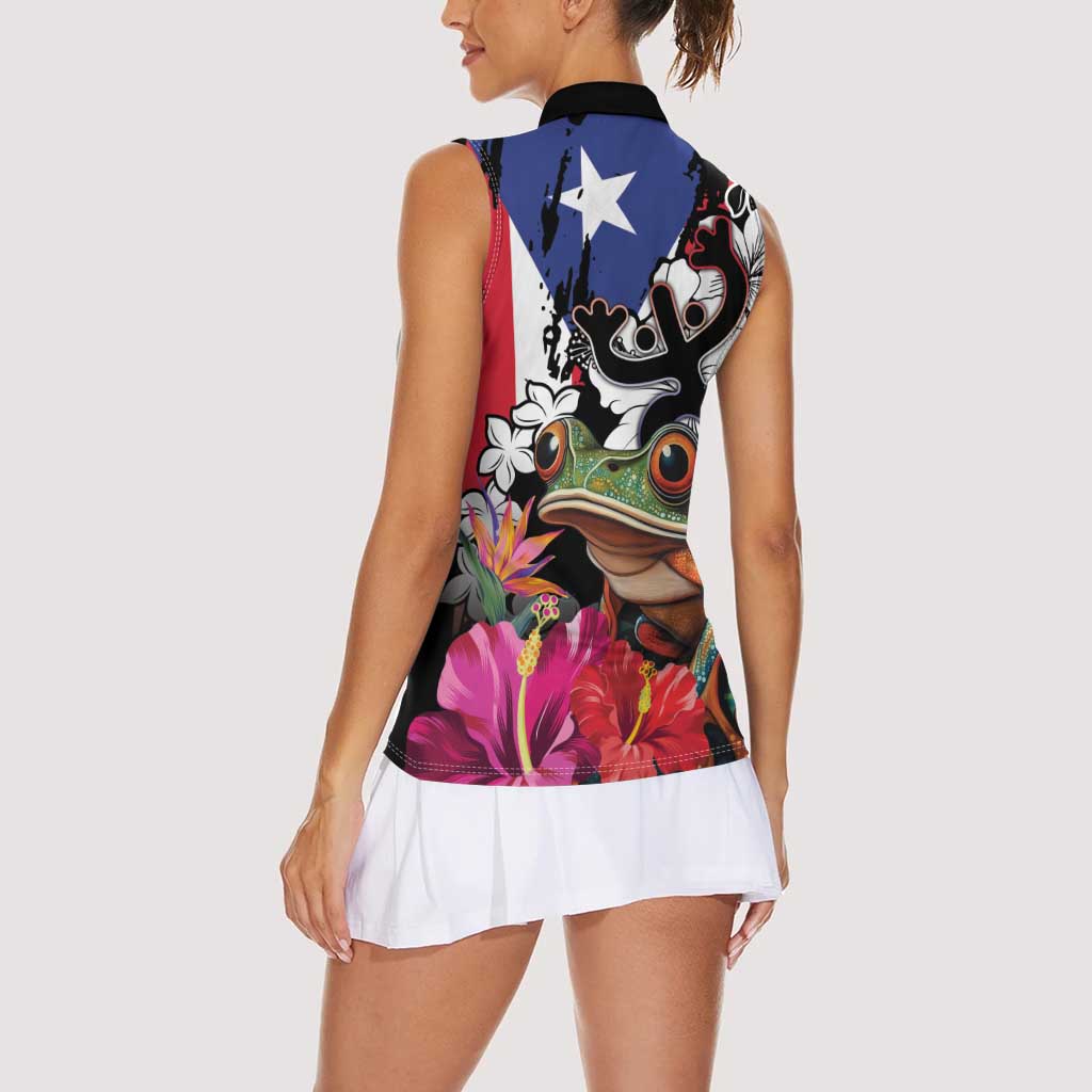 Boricua Taino Coqui Tropical Women Sleeveless Polo Shirt Puerto Rico Grunge Flag - Wonder Print Shop