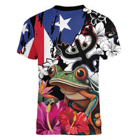 Boricua Taino Coqui Tropical Women V-Neck T-Shirt Puerto Rico Grunge Flag - Wonder Print Shop
