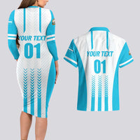 Custom Honduras Football Couples Matching Long Sleeve Bodycon Dress and Hawaiian Shirt Vamos Los Catrachos