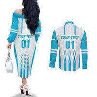 Custom Honduras Football Couples Matching Off The Shoulder Long Sleeve Dress and Long Sleeve Button Shirt Vamos Los Catrachos