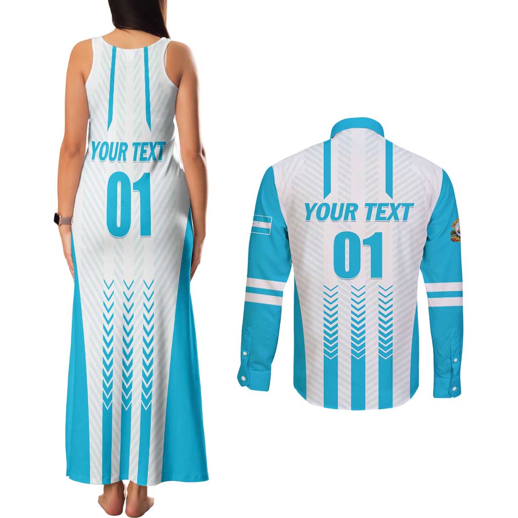 Custom Honduras Football Couples Matching Tank Maxi Dress and Long Sleeve Button Shirt Vamos Los Catrachos