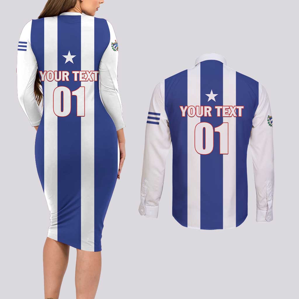 Custom Cuba Football Couples Matching Long Sleeve Bodycon Dress and Long Sleeve Button Shirt Los Leones del Caribe